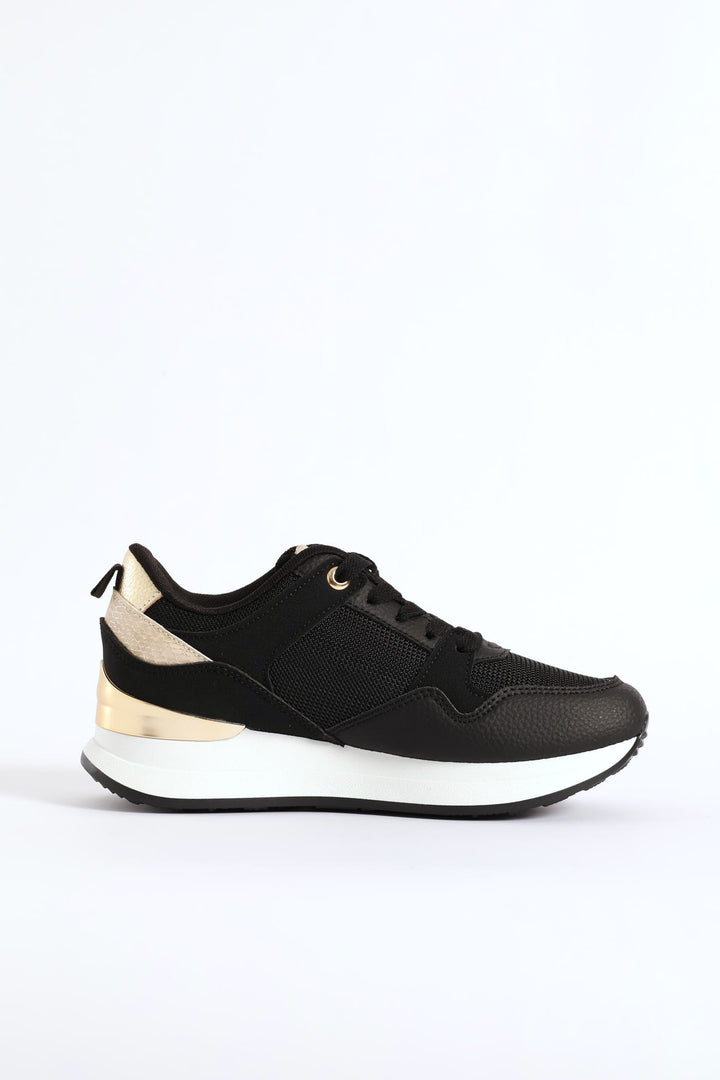 Gold Lurex Platform Sneaker - Black