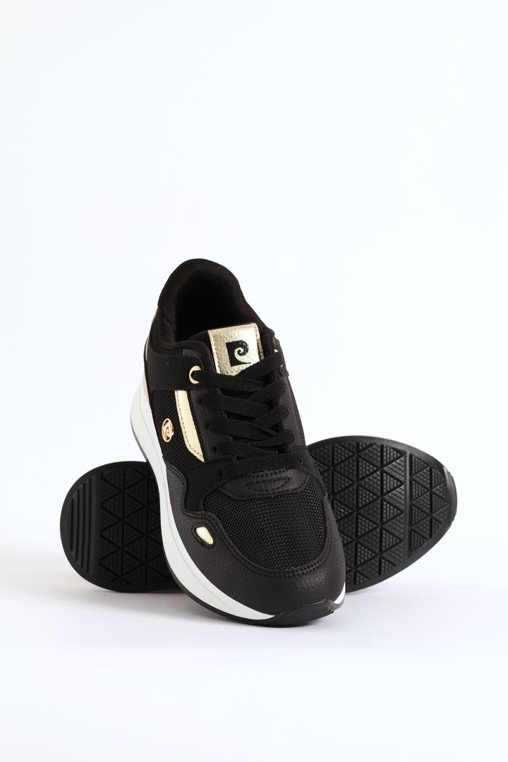 Gold Lurex Platform Sneaker - Black