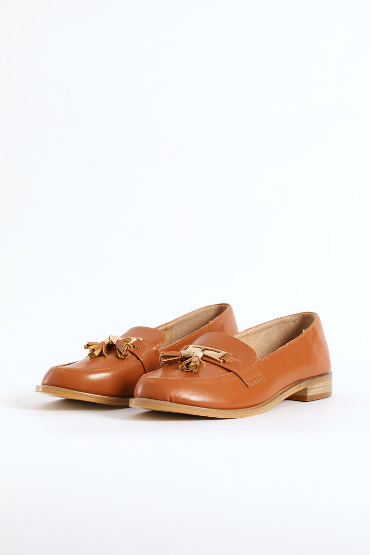 Metal Bar Tassle Patent Smart Loafer - Tan