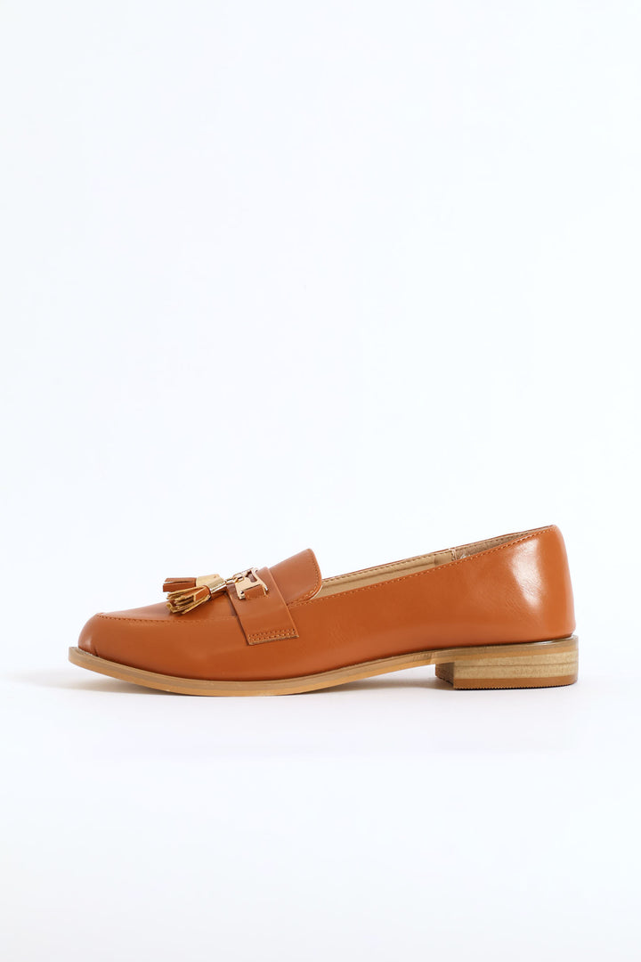 Metal Bar Tassle Patent Smart Loafer - Tan