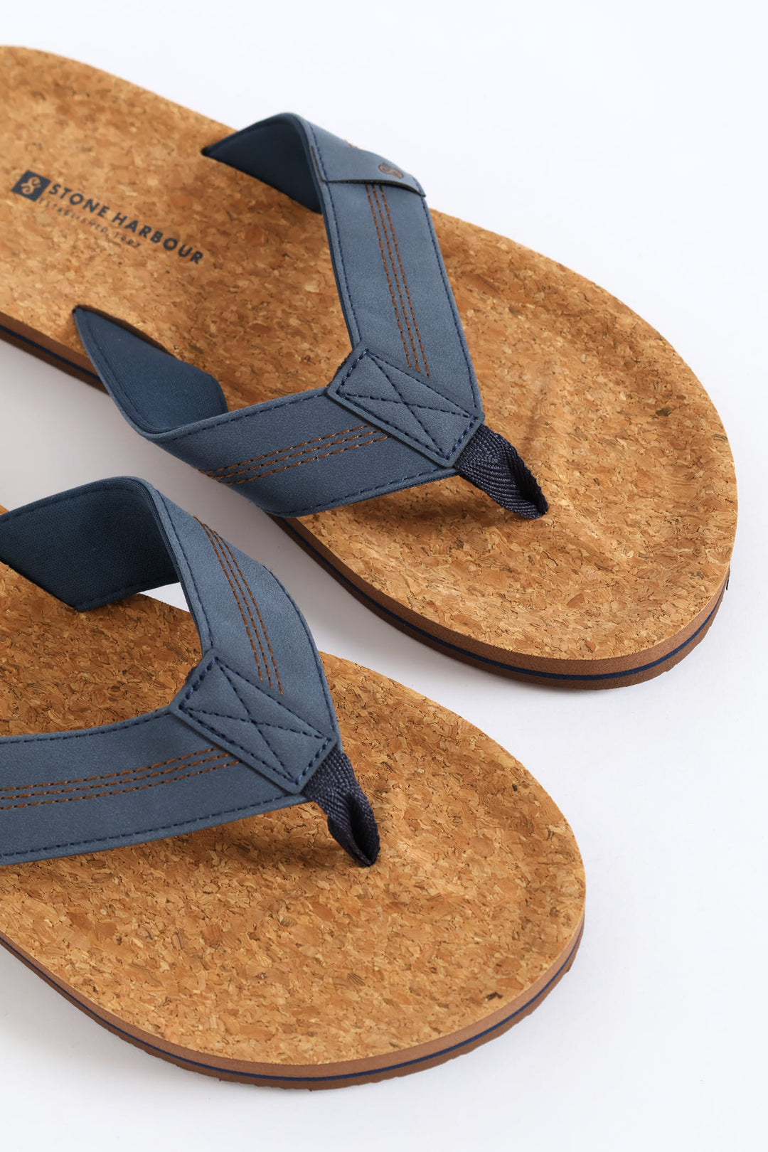 Cork Footbed Upper Wide Vamp Sandal - Navy