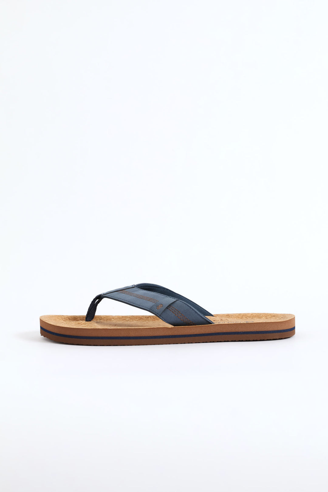 Cork Footbed Upper Wide Vamp Sandal - Navy