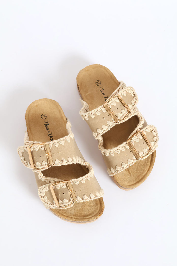Girls Blanket Stitch Health Sandal - Taupe