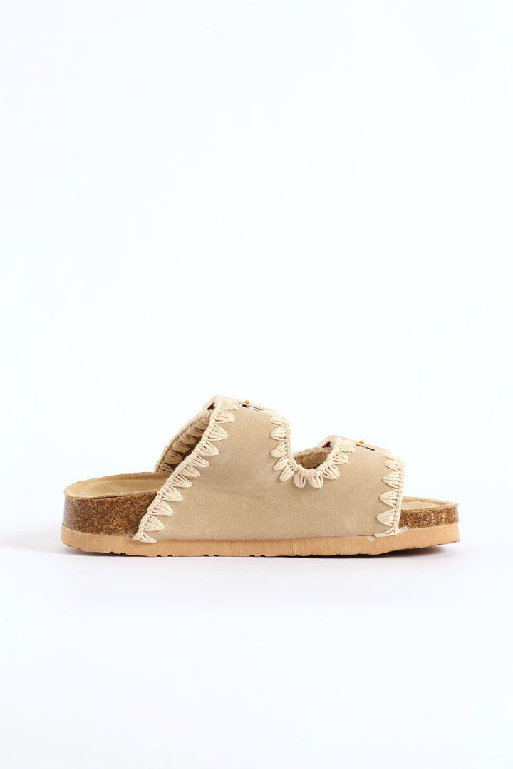 Girls Blanket Stitch Health Sandal - Taupe