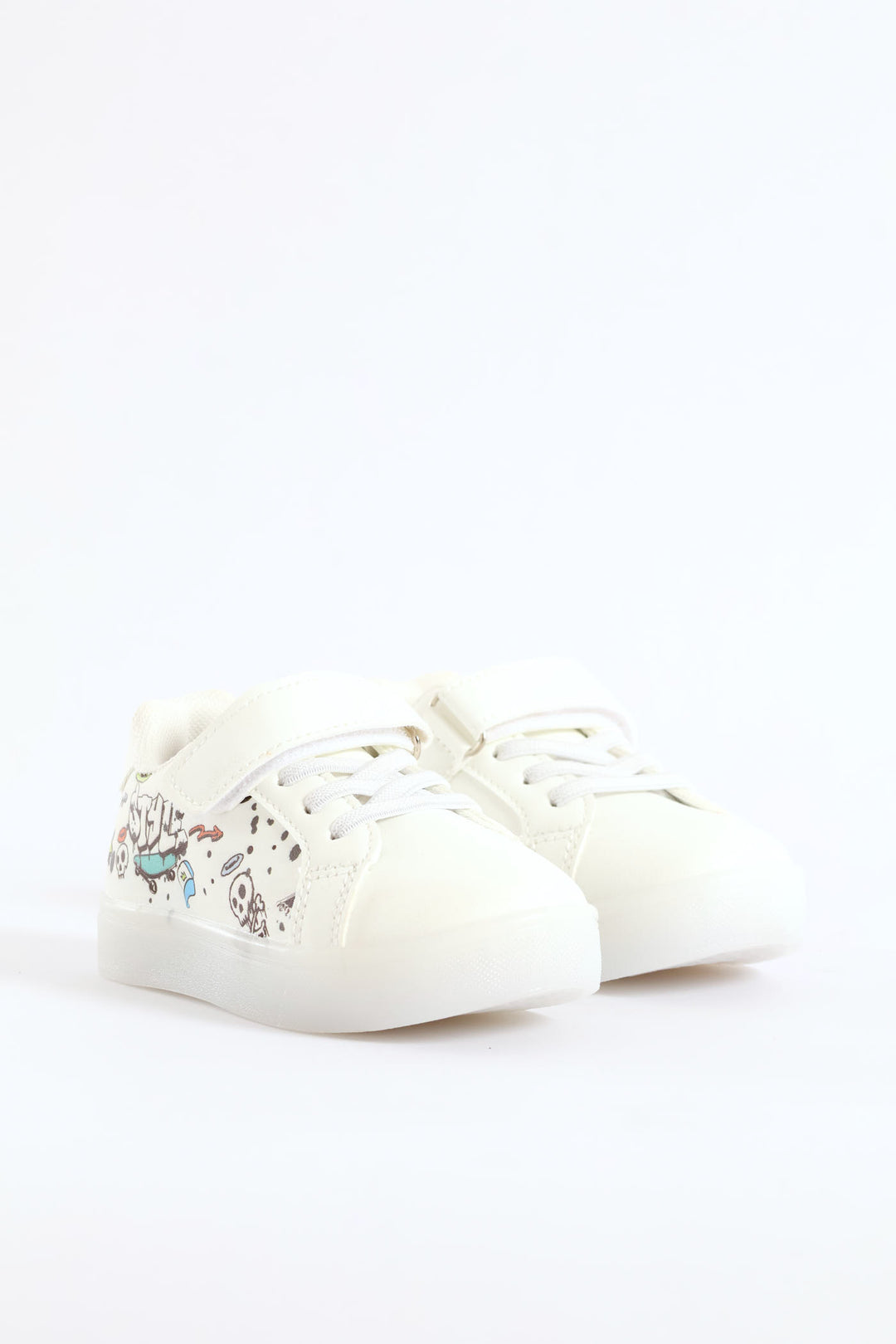 Pre-Boys Graffiti Lightup Sneaker - White