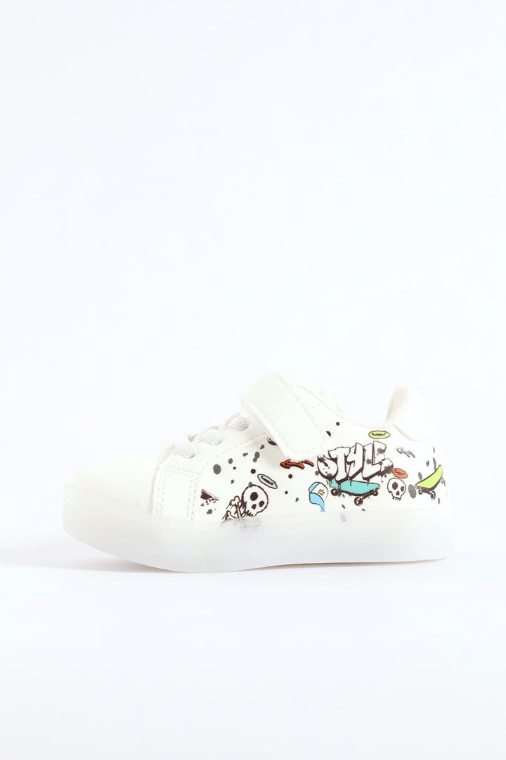 Pre-Boys Graffiti Lightup Sneaker - White