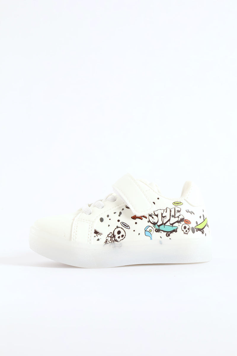 Pre-Boys Graffiti Lightup Sneaker - White