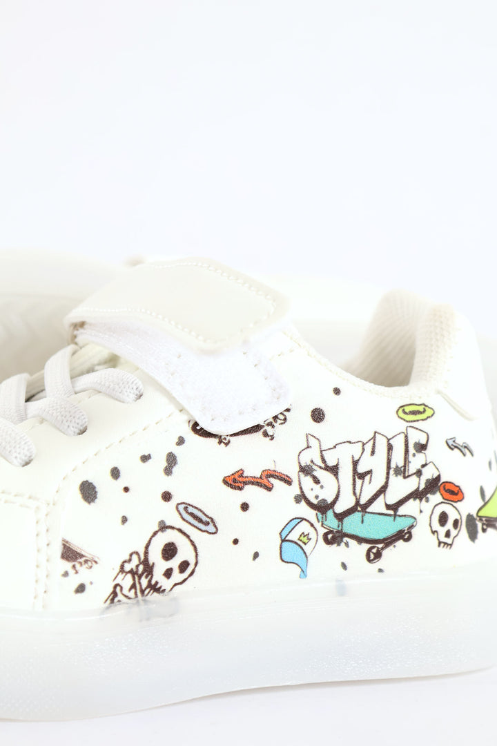 Pre-Boys Graffiti Lightup Sneaker - White