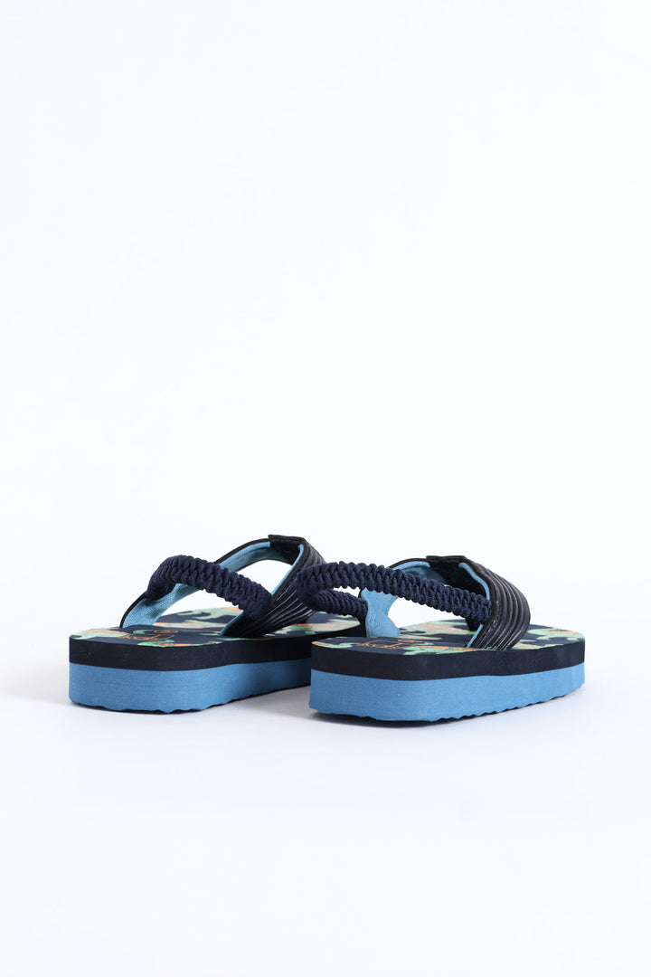 Pre-Boys Dino Print Thong Sandal - Navy