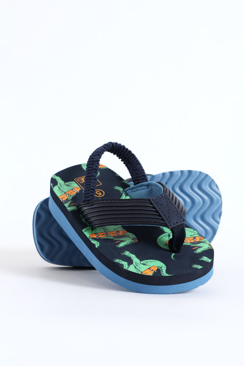 Pre-Boys Dino Print Thong Sandal - Navy