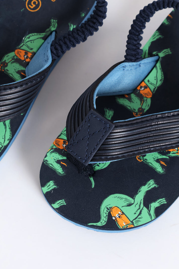 Pre-Boys Dino Print Thong Sandal - Navy