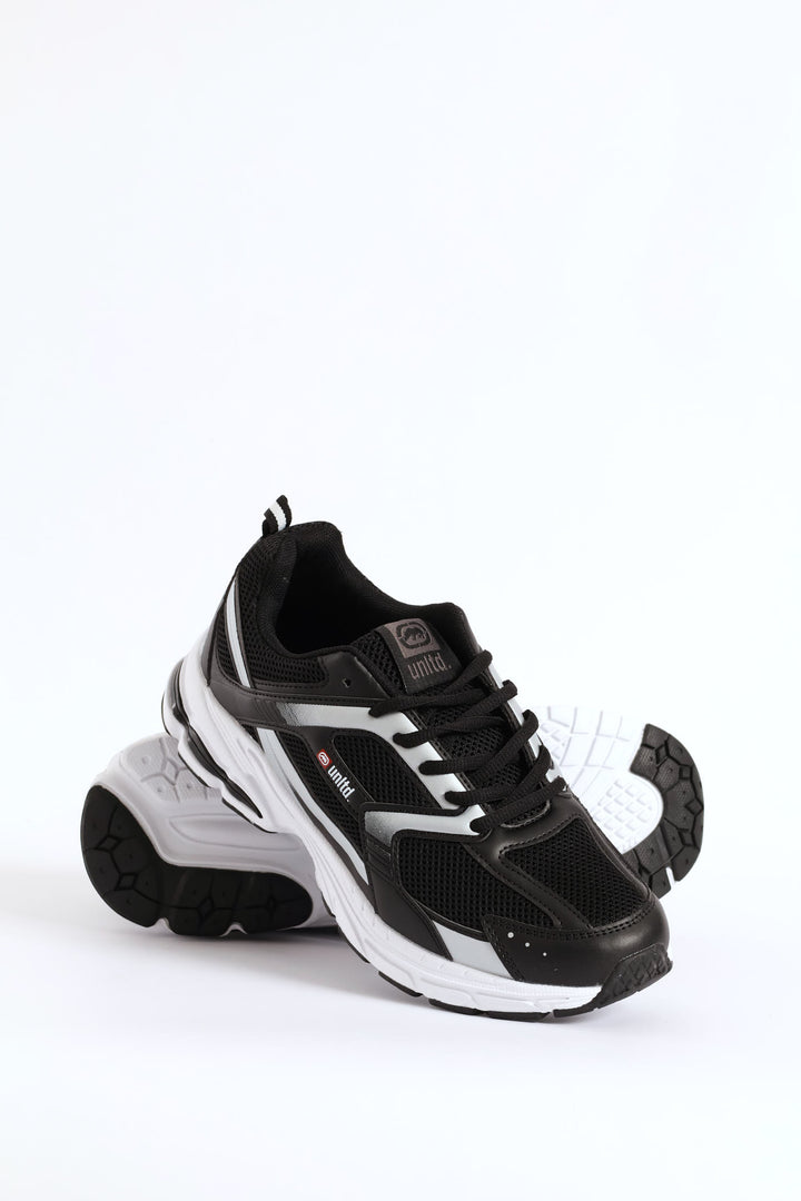 Panelled Lace Up Trainer - Black
