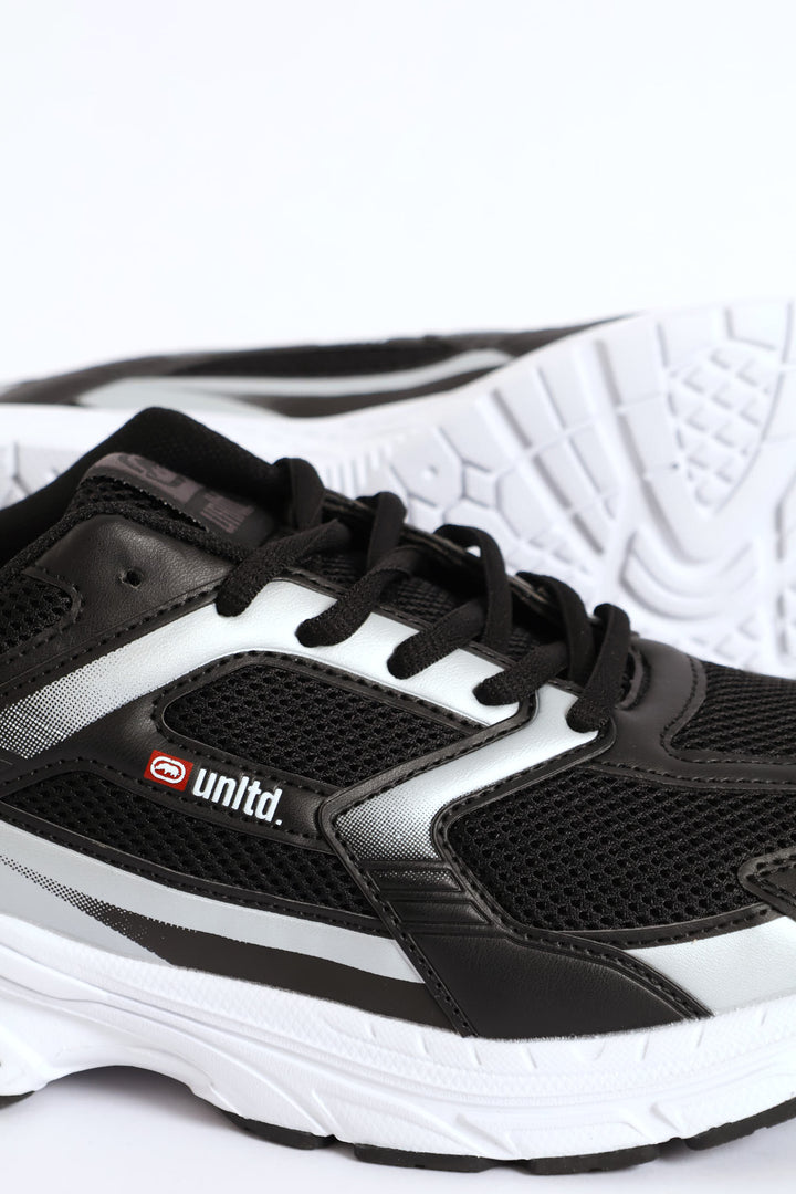 Panelled Lace Up Trainer - Black