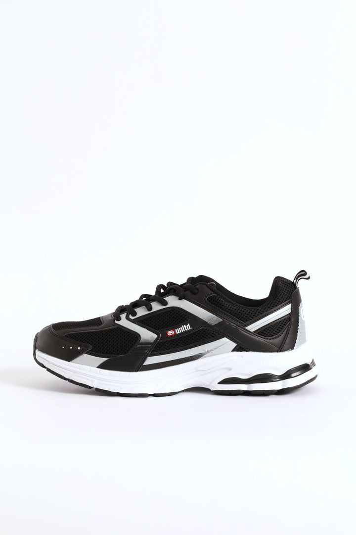 Panelled Lace Up Trainer - Black