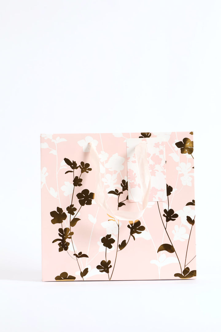 Coral Pink Gold Foil Gift Bag - Pink