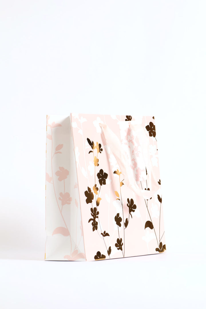 Coral Pink Gold Foil Gift Bag - Pink