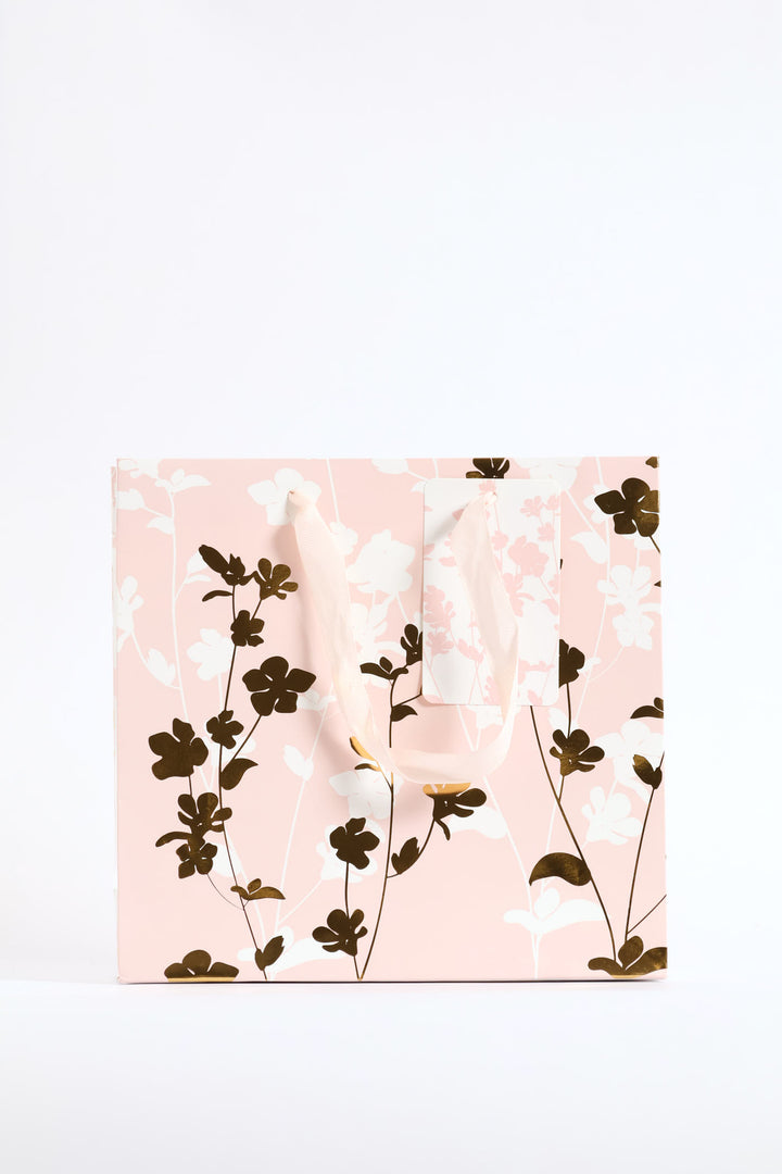 Coral Pink Gold Foil Gift Bag - Pink