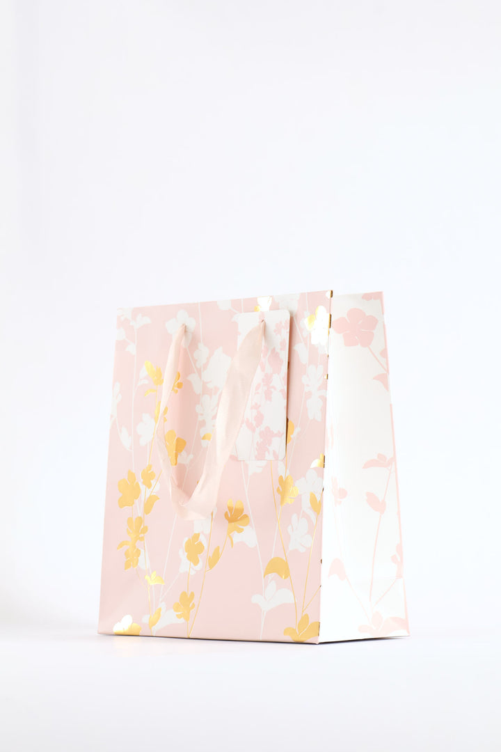 Coral Pink Gold Foil Gift Bag - Pink