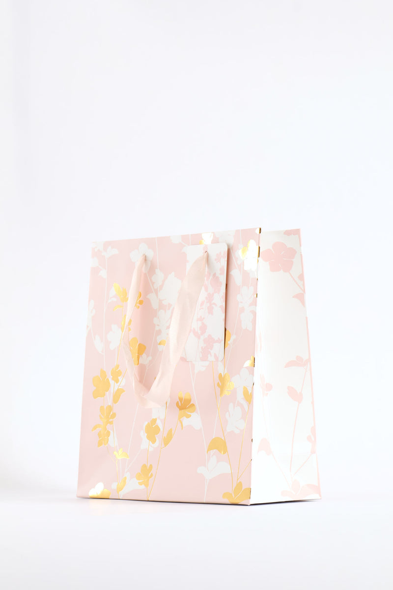 Coral Pink Gold Foil Gift Bag - Pink
