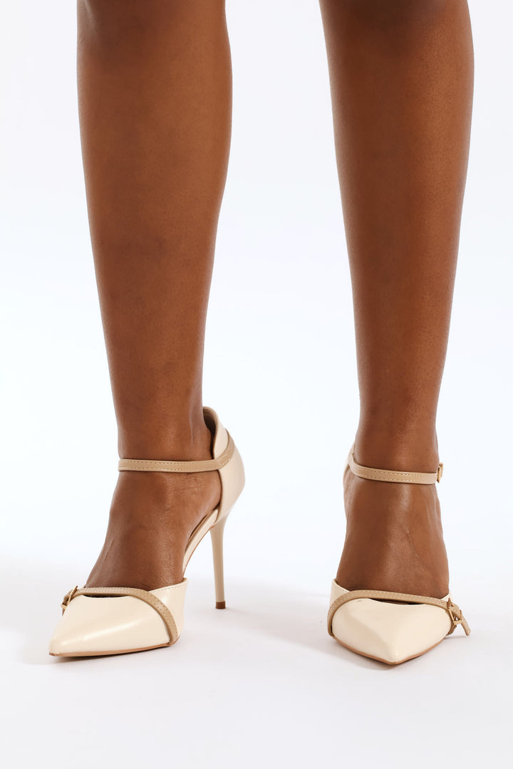 Open Waist Double Belt Court Heel - Natural