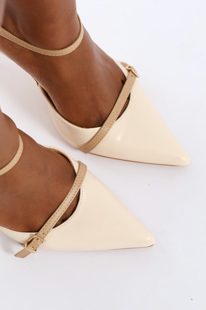 Open Waist Double Belt Court Heel - Natural