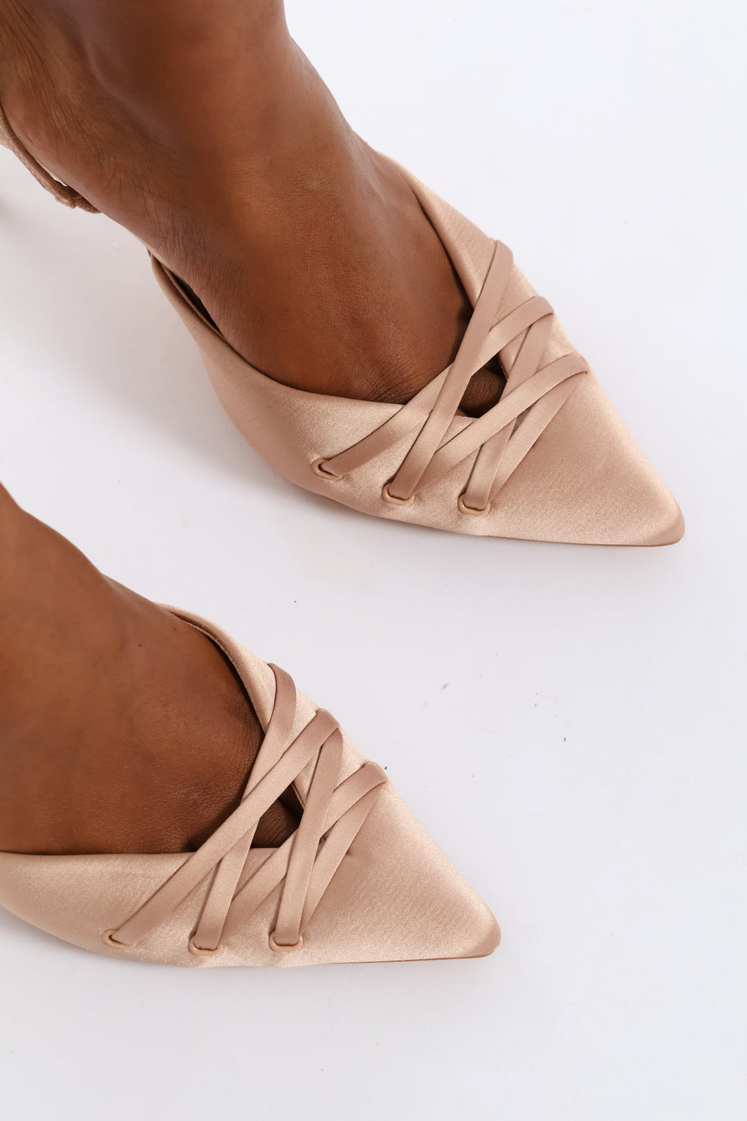 Crisscross Detail Pointed Toe Stiletto - Blush