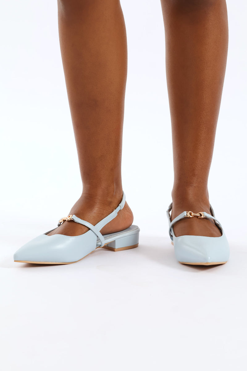 Gold Trim Mary-Jane Slingback - Blue