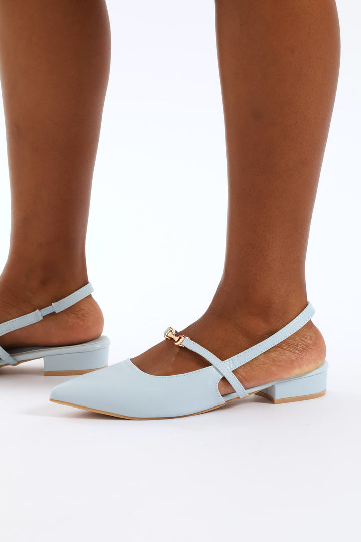 Gold Trim Mary-Jane Slingback - Blue