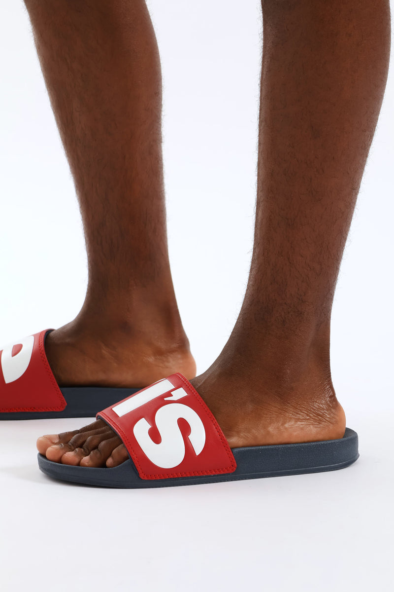 June Pool Slide Sandal - Navy/Red