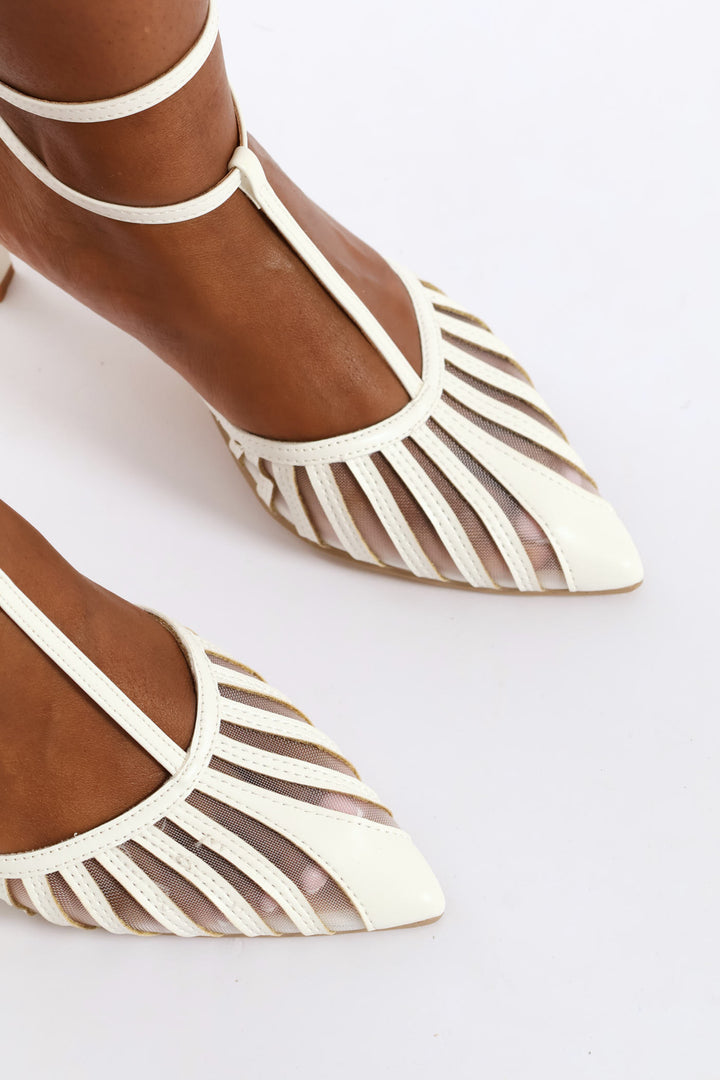 Mesh T-Bar Strap Heel - White