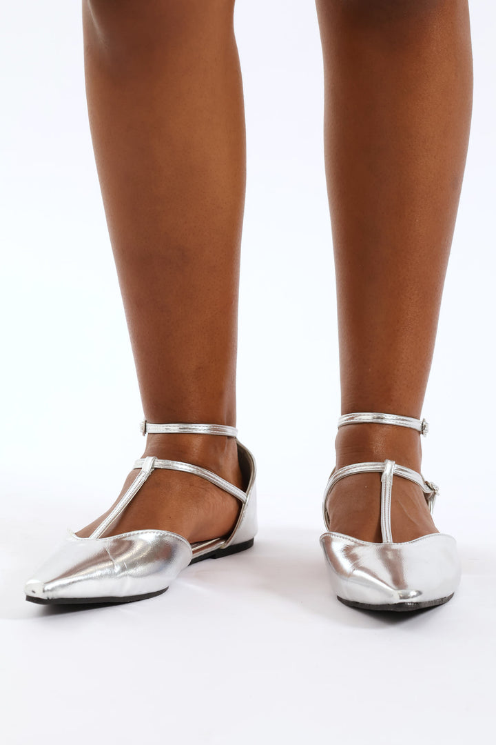 T-Bar Pointy Pump - Silver