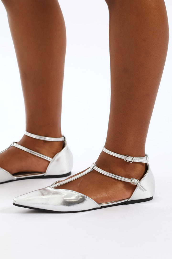 T-Bar Pointy Pump - Silver