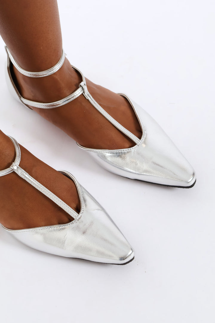T-Bar Pointy Pump - Silver