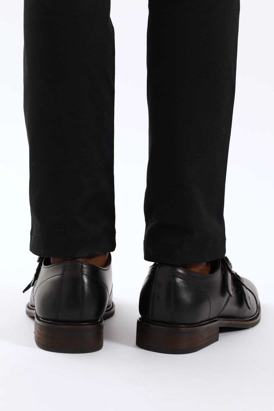 Leather Double Buckle Monk Shoe - Black