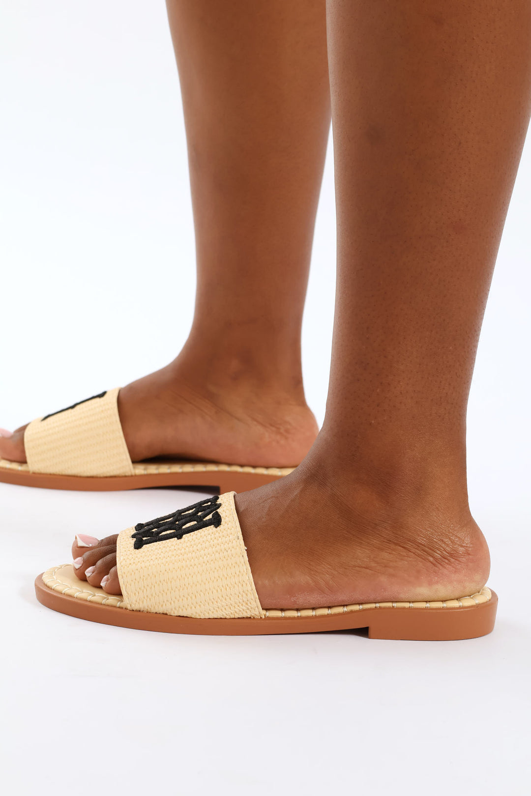 Whipstitch Detail Single Band Sandal - Natural