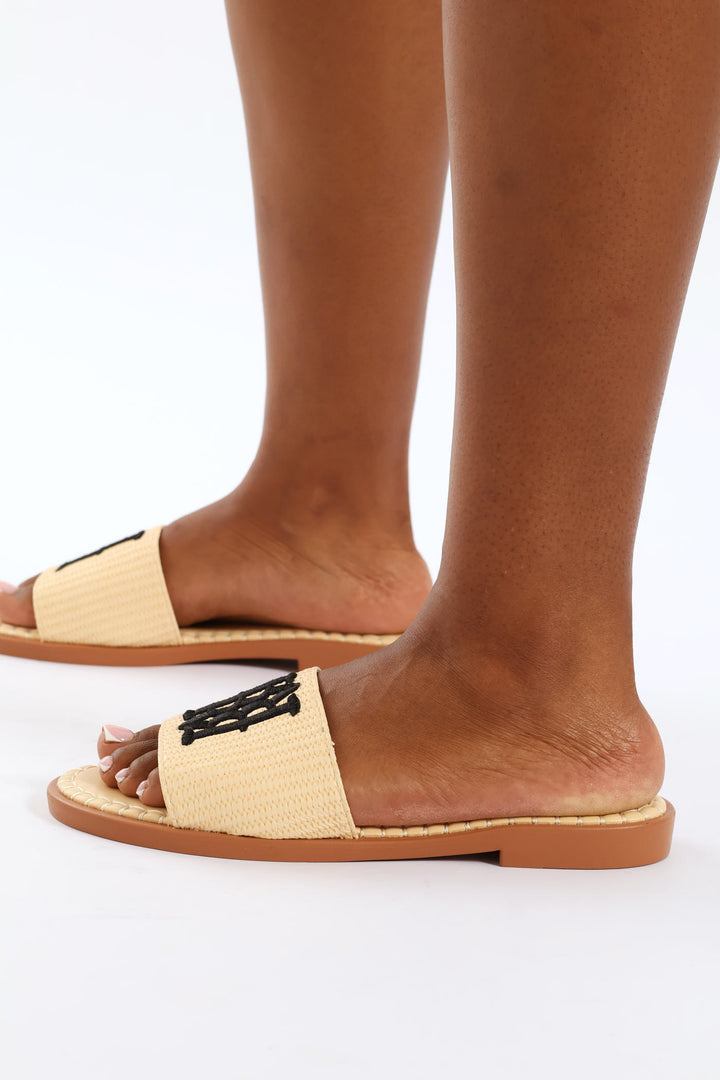 Whipstitch Detail Single Band Sandal - Natural