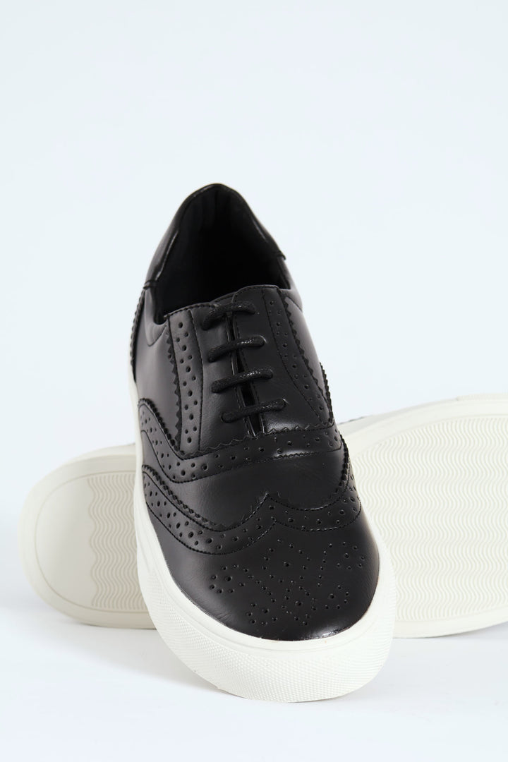 Brogue Detailed Cemented Lace Up Shoe - Black
