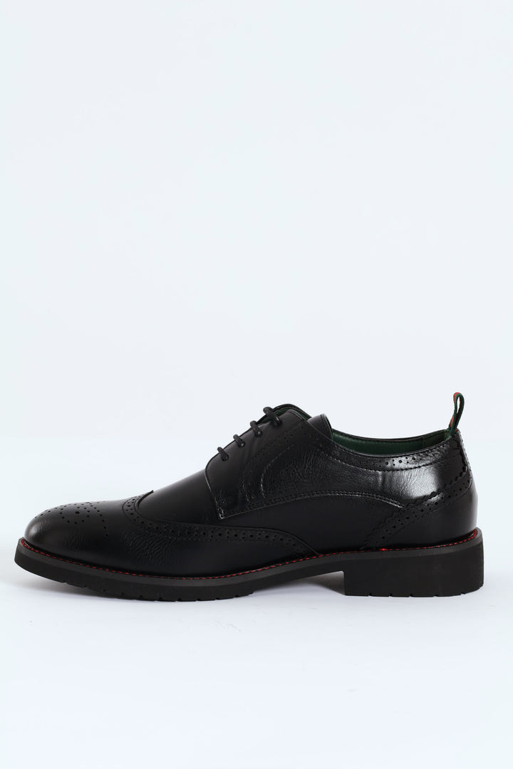 Brogue Apron Lace Up Derby Shoe - Black