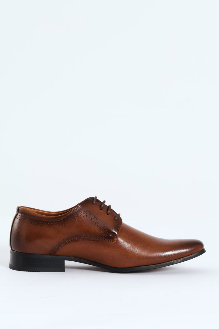 Patterned Pin Punch Lace Up Derby Shoe - Tan