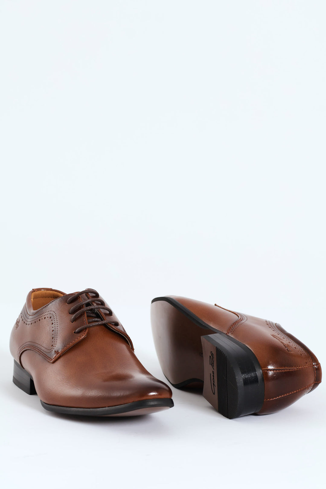 Patterned Pin Punch Lace Up Derby Shoe - Tan