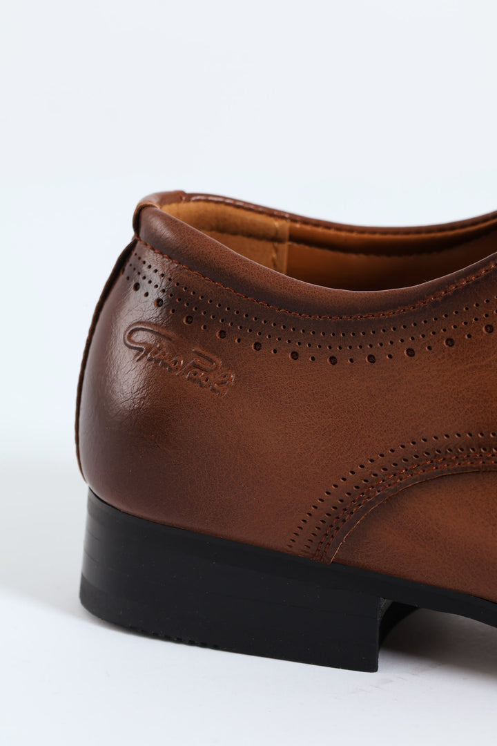 Patterned Pin Punch Lace Up Derby Shoe - Tan