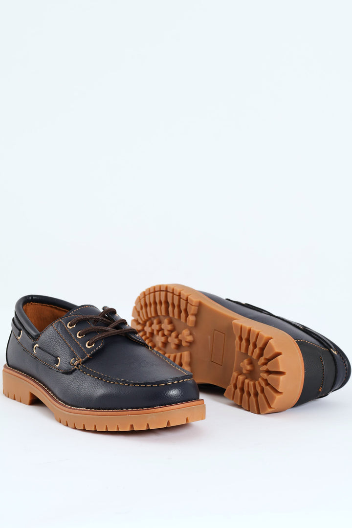 Renzo Cleated Moccasin Slip In Loafer - Navy