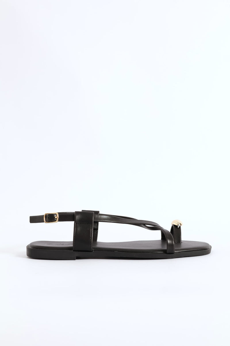 Crosstrap Detail Toe Post Sandal - Black