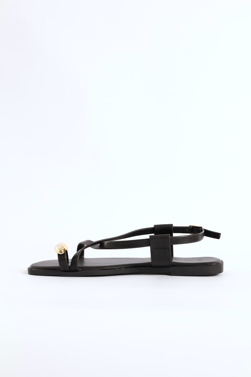 Crosstrap Detail Toe Post Sandal - Black