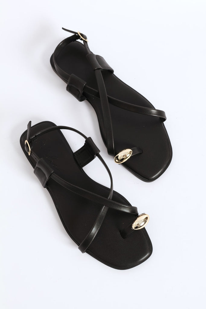 Ladies Crosstrap Detail Toe Post Sandal - Black – Edgars