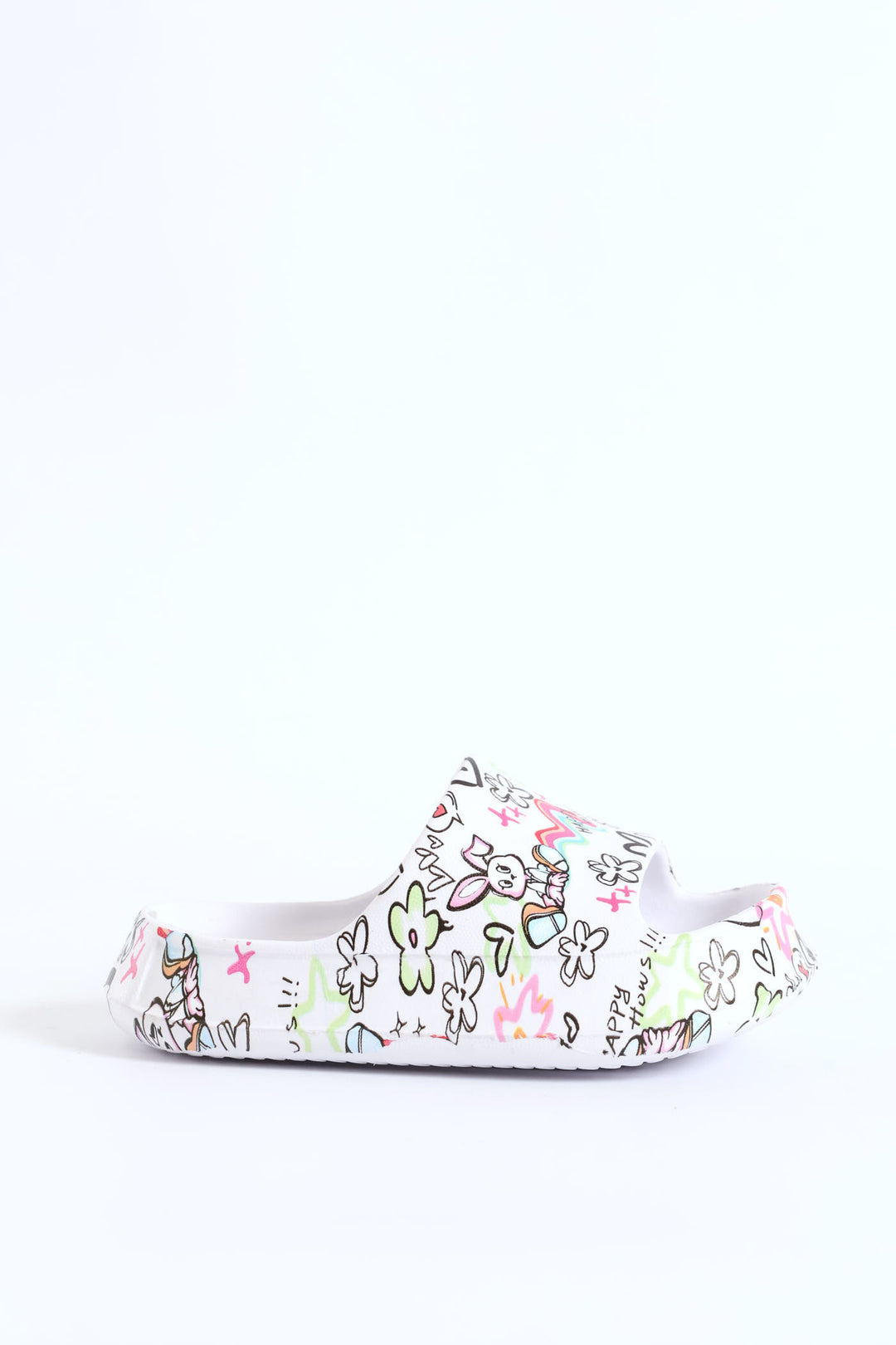 Pre-Girls Graffiti Print Slide - White