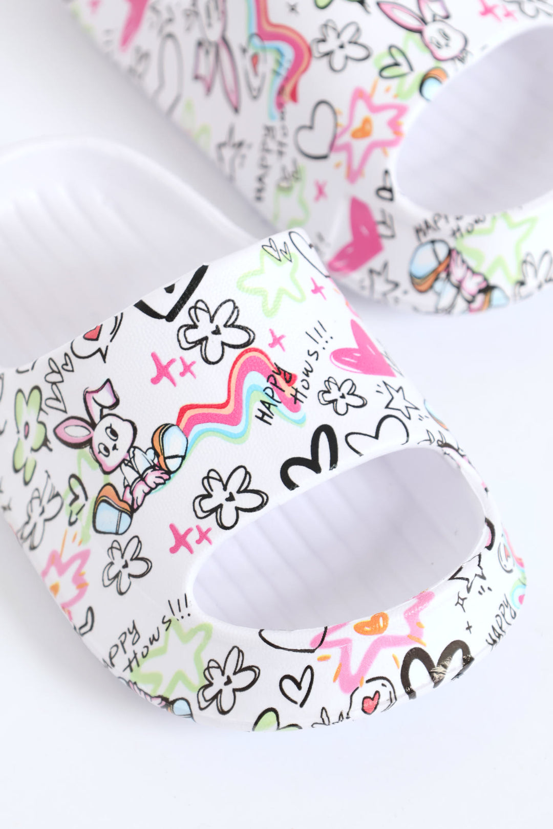 Pre-Girls Graffiti Print Slide - White