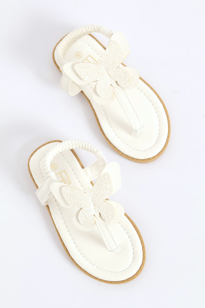 Pre-Girls Butterfly Thong Sandal - White