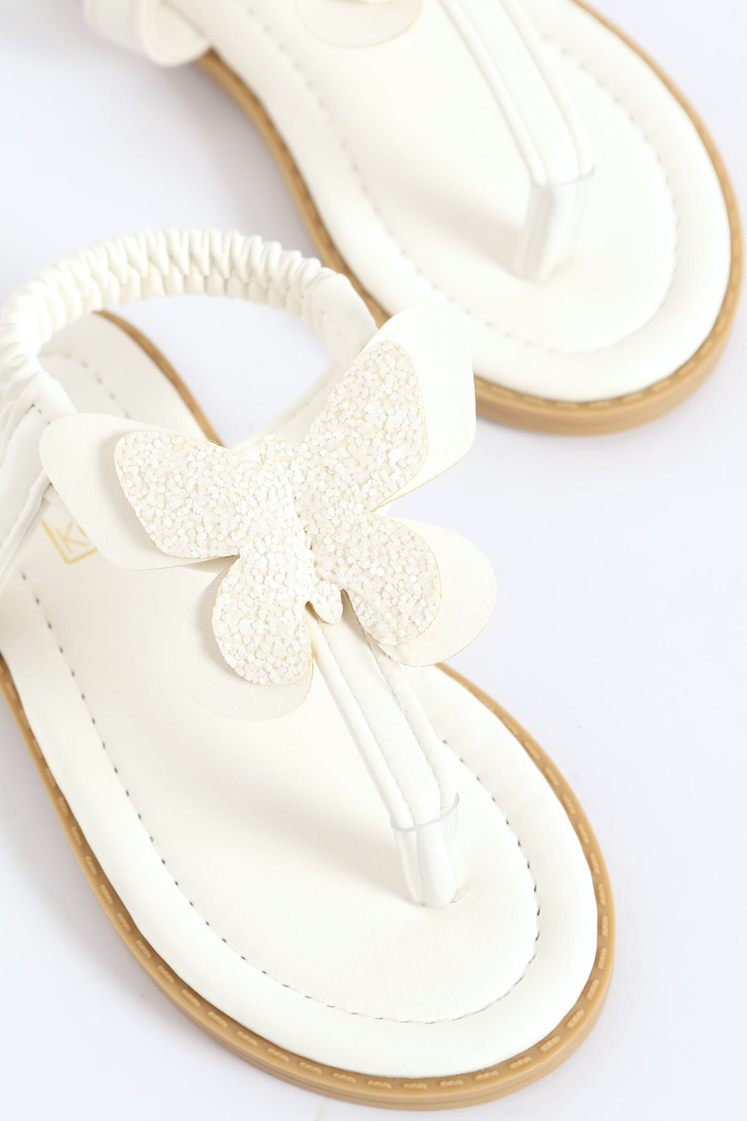 Pre-Girls Butterfly Thong Sandal - White