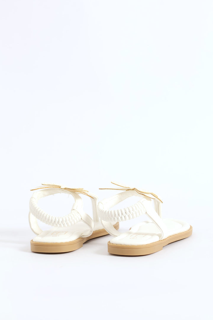 Pre-Girls Butterfly Thong Sandal - White